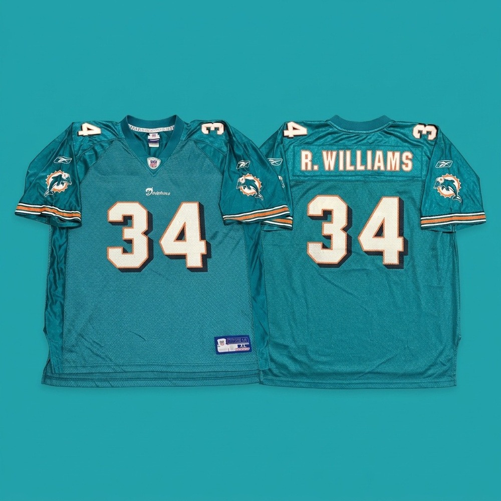 Vintage Reebok Miami Dolphins Ricky Williams #34 Jersey Teal Y2K Mens XL